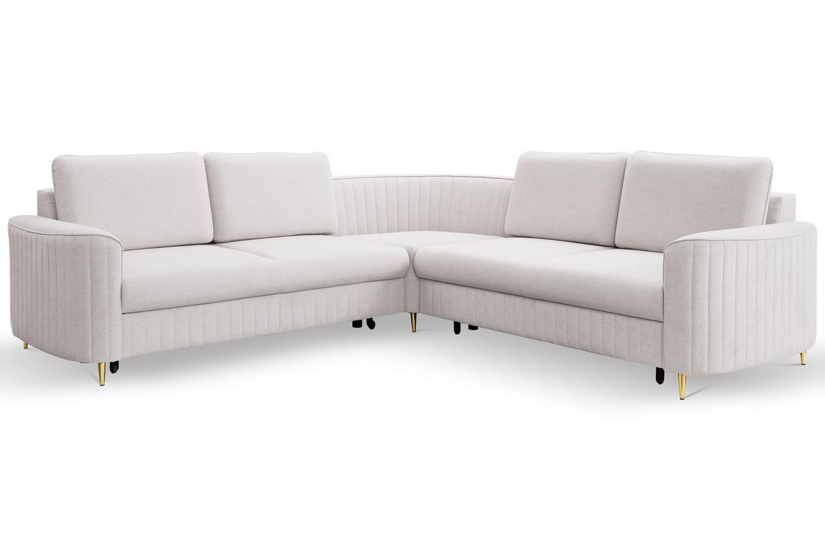 ECKSOFA VELA L-S Beige Velours-Stoff mit Schlaffunktion - Beige, Holz (251/251cm) - MASSENO