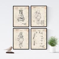 POSTER Set mit 4 Jahrgang Astronaut Patenten A4 Schwarzer Rahmen - Schwarz, Papier (29.7/3cm) - Nacnic