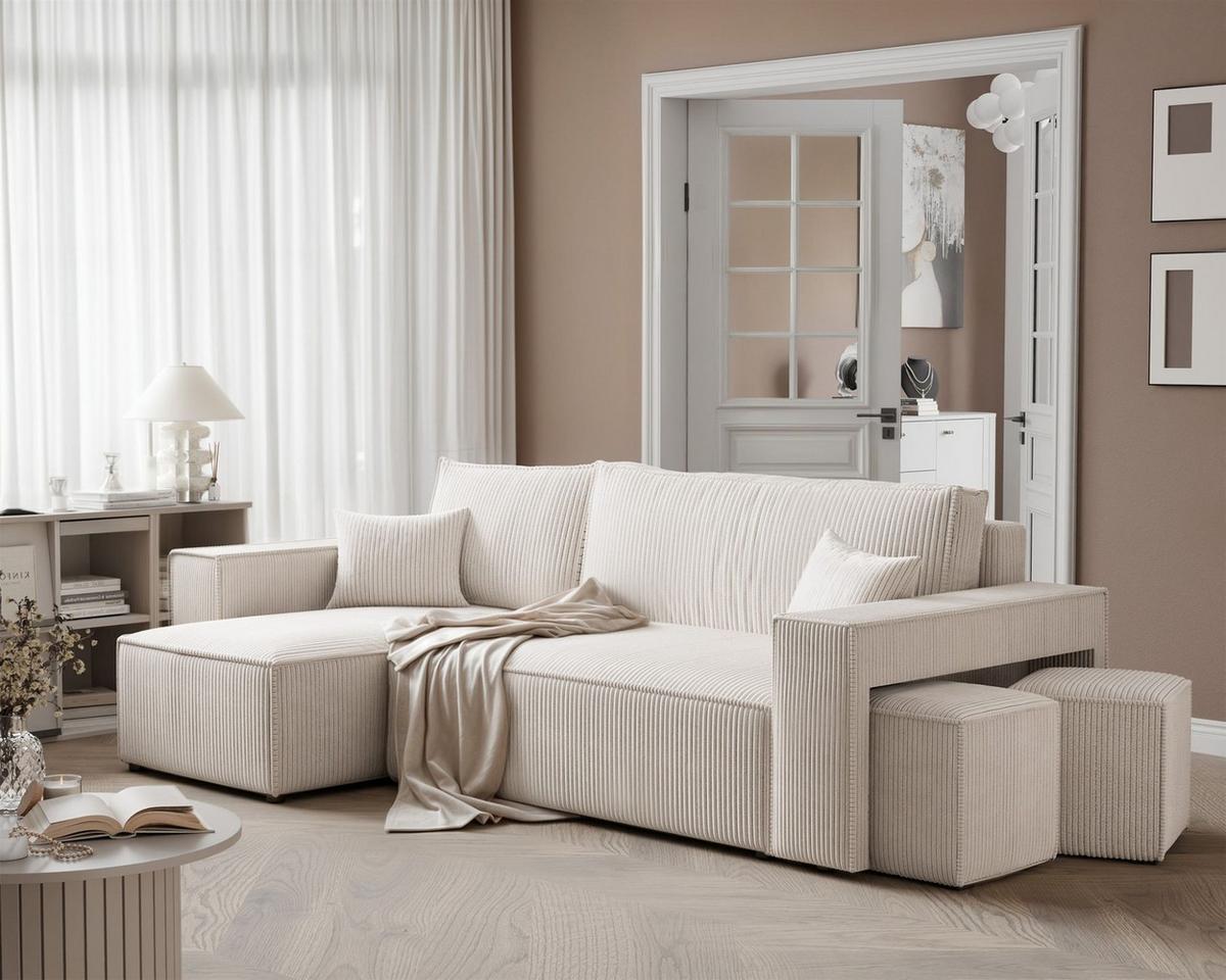 ECKSOFA Adara Inkl. Hocker - Weiß, Holzwerkstoff/Textil (262/145cm) - Fun Möbel