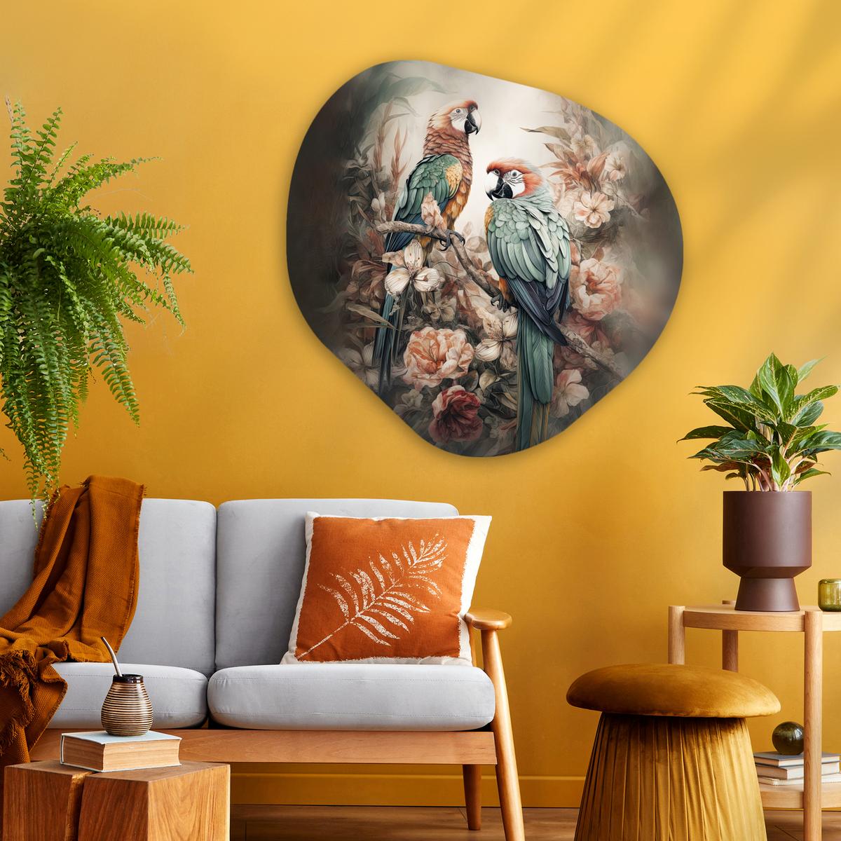 WANDBILD Papageien - Vögel - Natur - Blumen Room Decor 90x90 cm - Baltimorefarben, Kunststoff (90/90cm) - MuchoWow