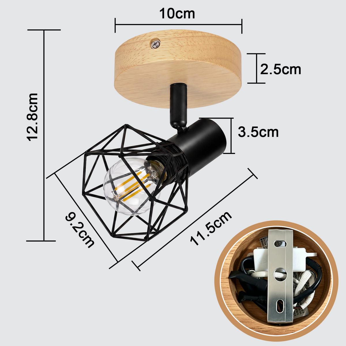 DECKENSTRAHLER Cynthveth 11.5/9.2/12.8 cm - Schwarz/Braun, Holz/Metall (11.5/9.2/12.8cm) - ZMH