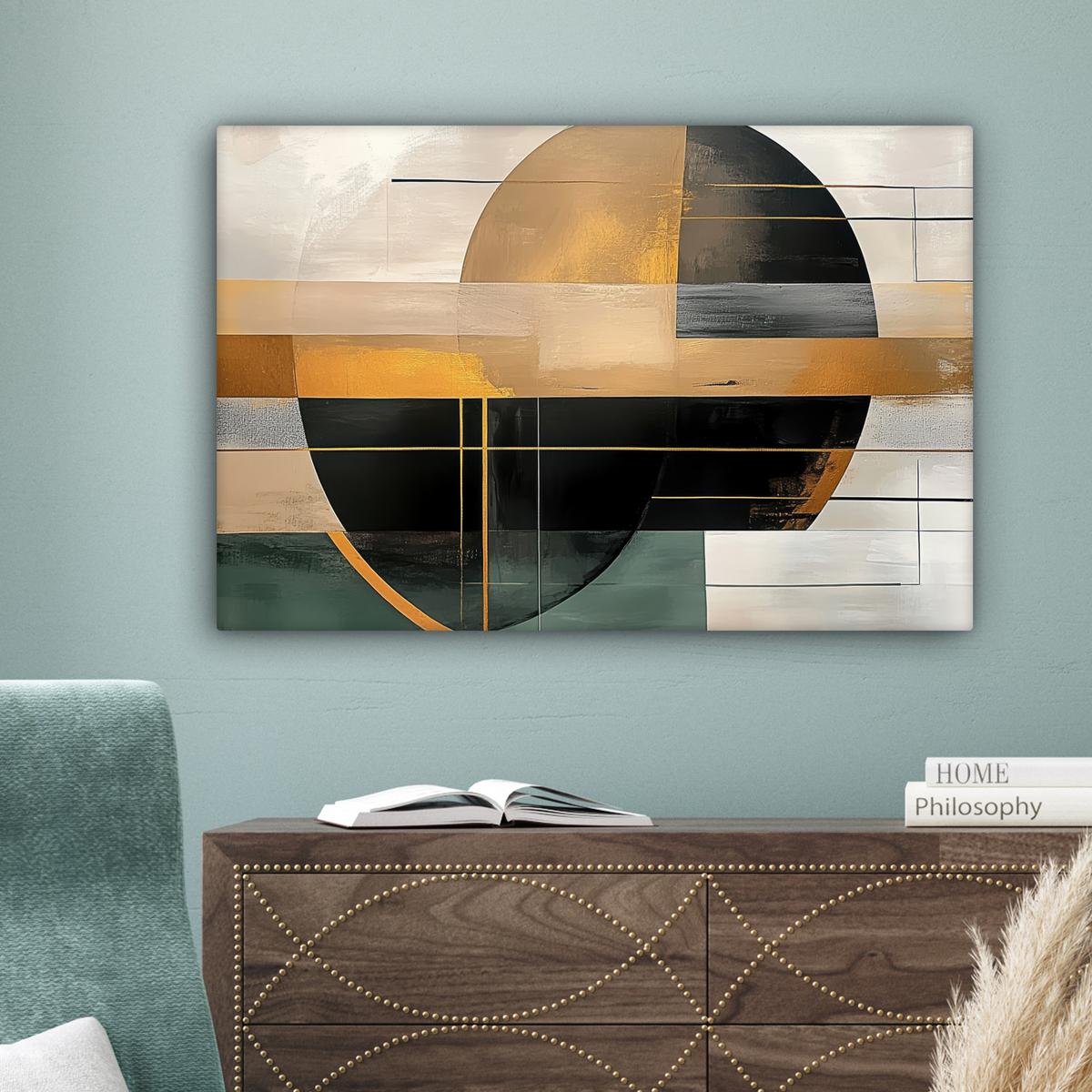 LEINWANDBILD Abstrakt - Gold - Bronze - Grün - Formen - Modern Gemälde 60x40 cm - Multicolor, Textil (60/40cm) - MuchoWow