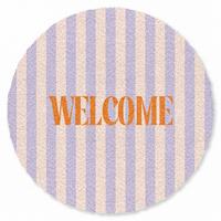 FUSSMATTE Lila – Orange – Streifen – Willkommen 120x120 cm - Flieder, Kunststoff (120/0.4cm) - MuchoWow