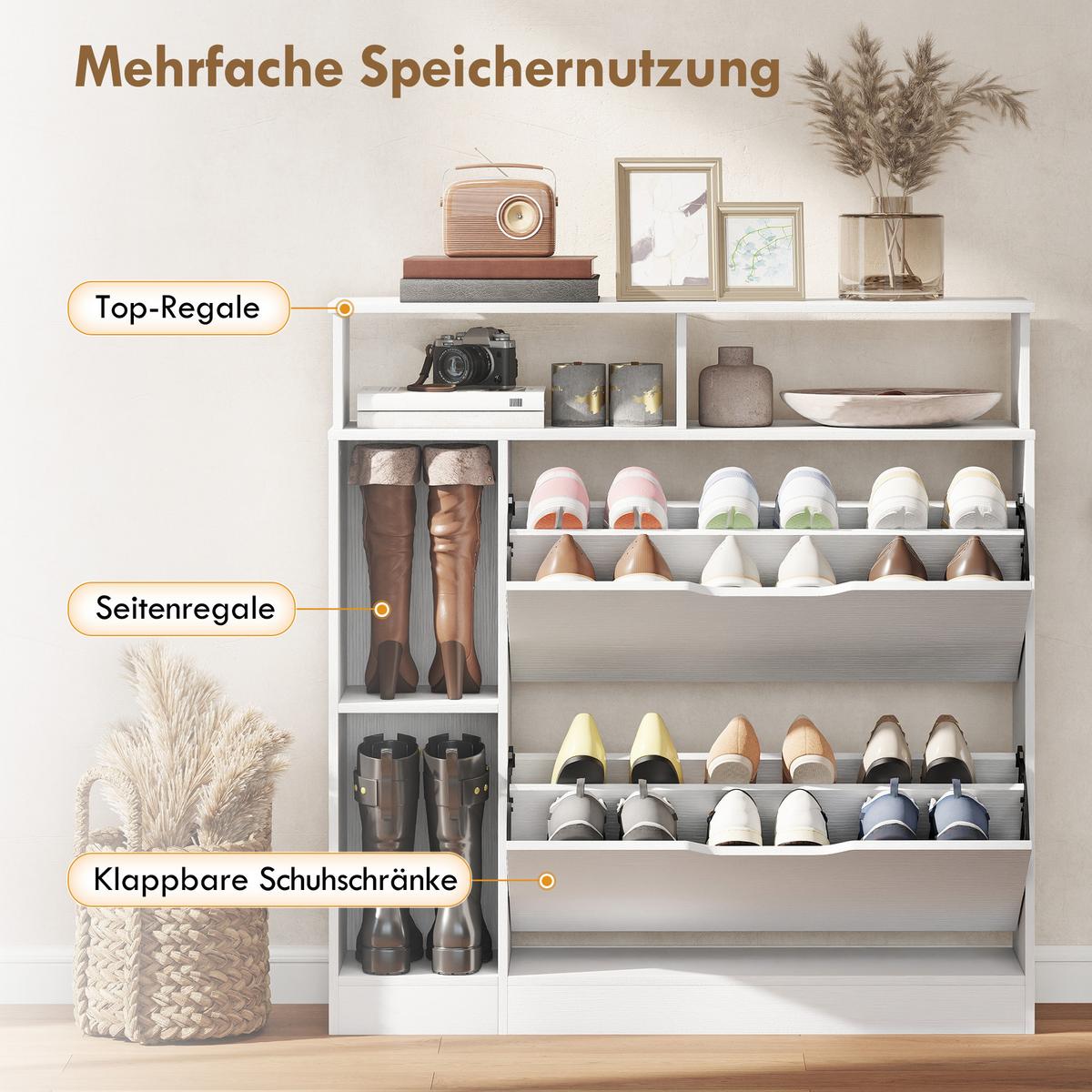 SCHUHSCHRANK aus MDF 89/25/92 cm Weiß - Weiß, Holzwerkstoff (25/92/89cm) - HOMCOM