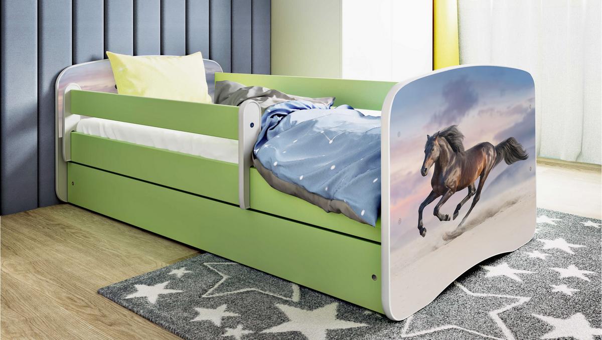 KINDERBETT Pferd im Galopp mit Schublade und Matratze 180/80 - Grün, Holzwerkstoff (80/180cm) - RAUMHIRSCH FURNITURE