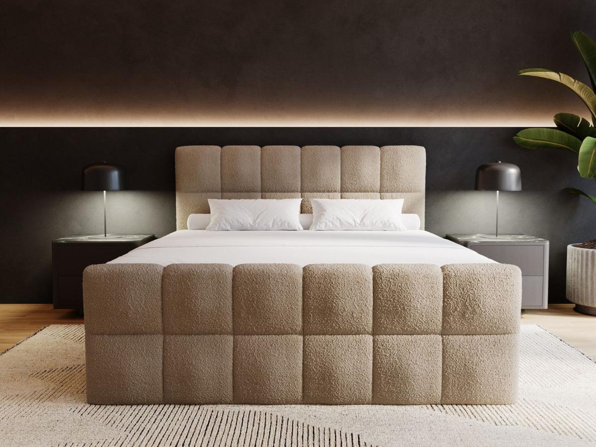 BOXBETT Alicante 180x200 Bouclé-Stoff Braun - Braun, Holz/Textil (180/200cm) - Graingold