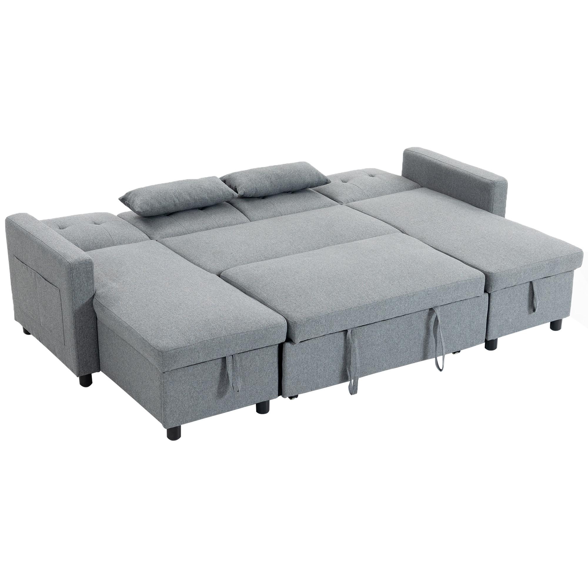 ECKSOFA Polyester Grau - Schwarz/Grau, Holz/Kunststoff (147/85/241cm) - HOMCOM