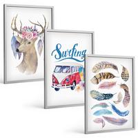 BILDER SET 3er Set - 40x60 cm Silberner Rahmen - Blumenwagen mit Geweih - Silberfarben, Kunststoff (40/60cm) - TULUP