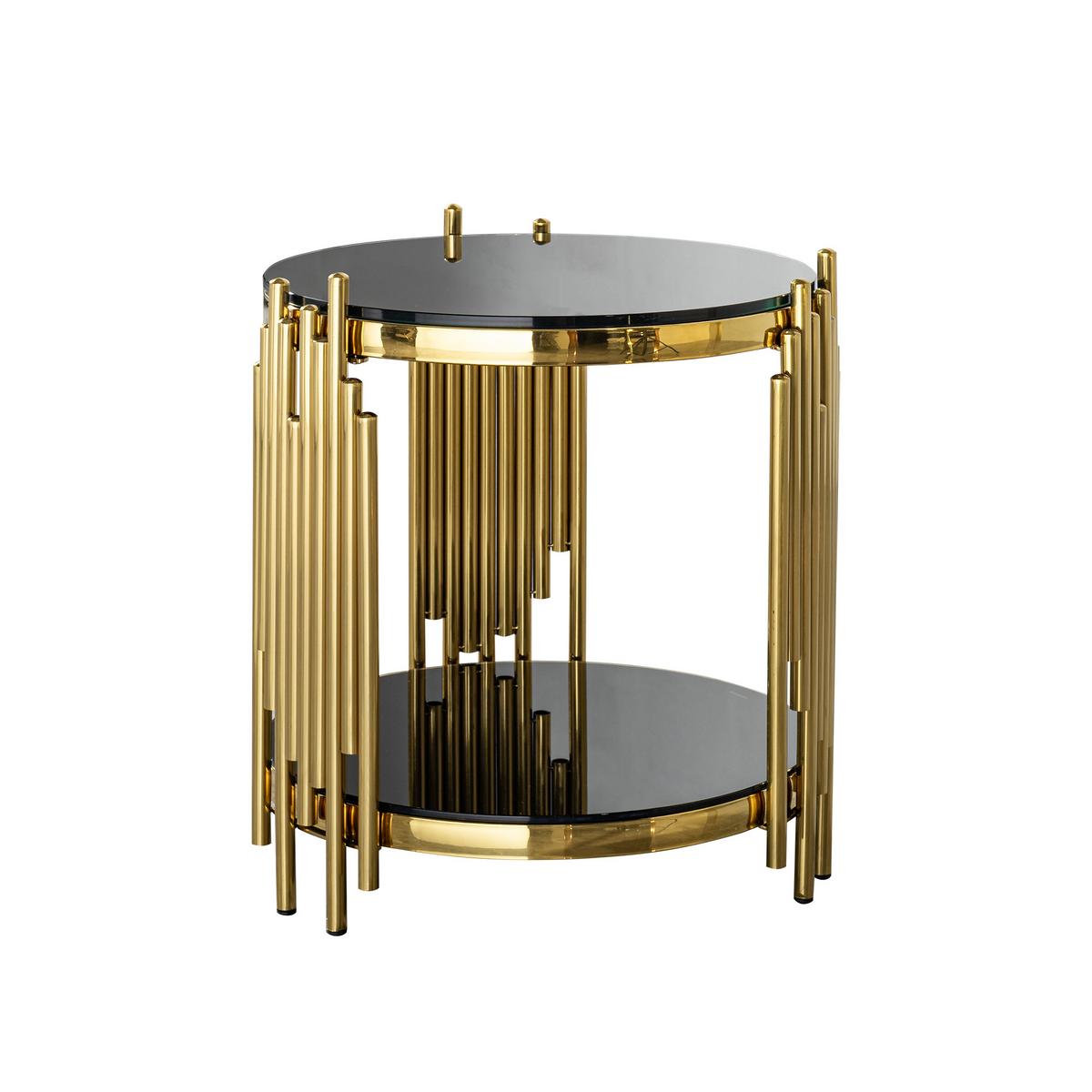 BEISTELLTISCH glas schwarz & gold, 2 ebenen - Schwarz, Metall (45/45/55cm) - Urban Meuble