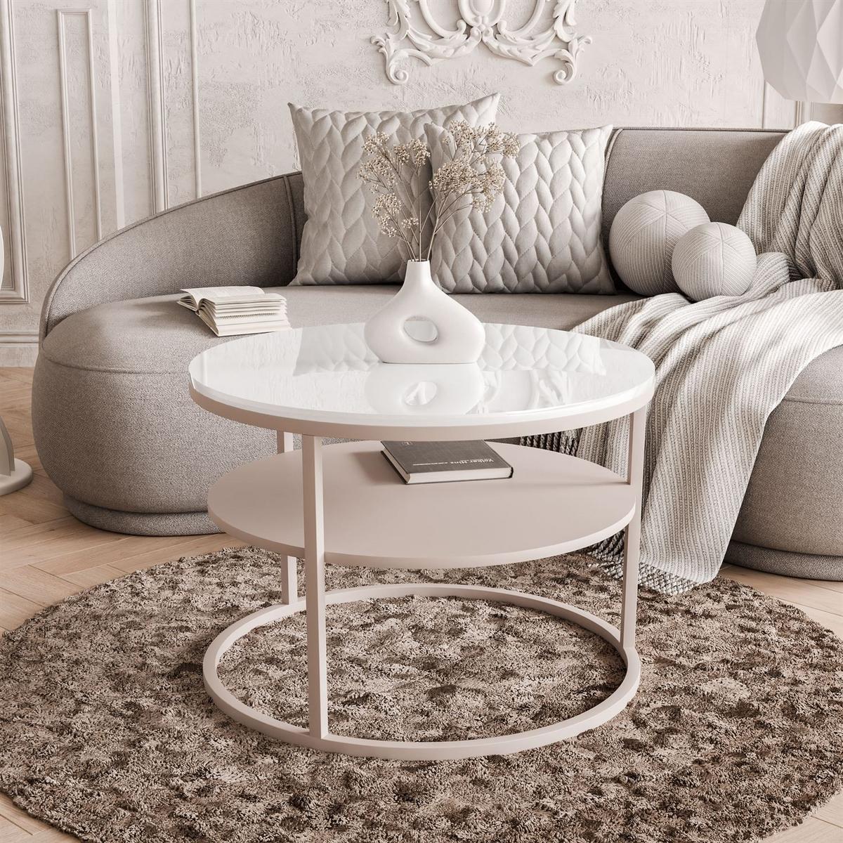 COUCHTISCH CIRI KASCHMIR Hochglanz mit Ablage Platte weißer Hochglanz - Weiß, Holzwerkstoff (70/70/49cm) - Lookway