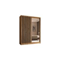 KLEIDERSCHRANK mit Spiegel-Schiebetüren und Aluminium-Leisten, LED-Beleuchtung - LAMELO- 160 cm Artisan+Artisan+Schwarz - Schwarz/Eiche Artisan, Holzwerkstoff (160/216/61cm) - ALTDECOR