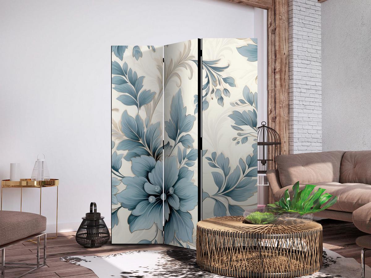 PARAVENT Akustik 3-tlg 135x172 cm Blaue Pflanzen - Blau, Holz/Textil (135/172/3cm) - Muralo