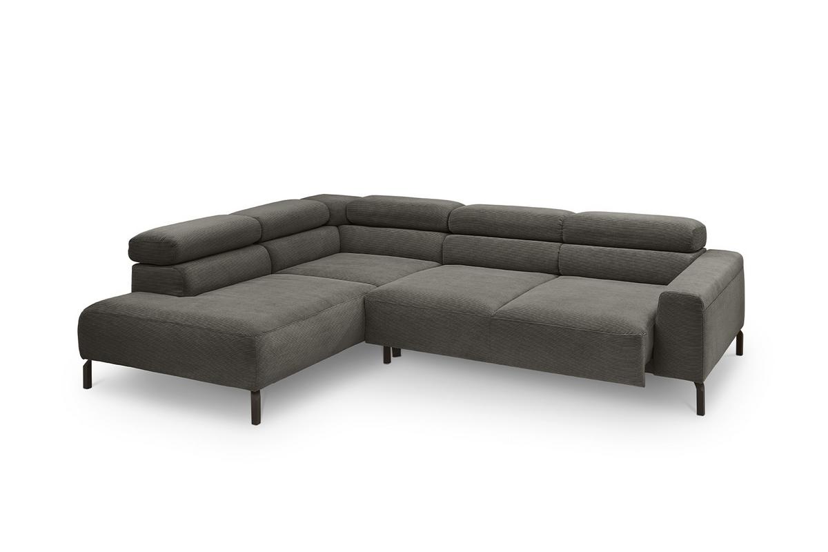 ECKSOFA MIT MOTORISCHEM SITZVORZUG DELIA Anthrazit Cord Relaxfunktion - Anthrazit/Schwarz, Textil/Metall (276/219cm) - KAWOLA