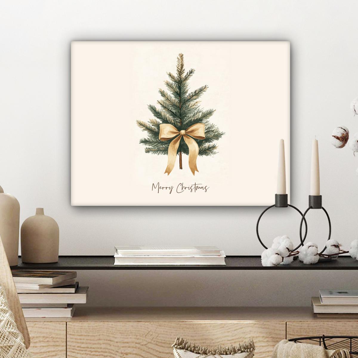 LEINWANDBILD Weihnachtsbaum - Weihnachten - Frohe Weihnachten - Beige Wandbild 40x30 cm - Sandfarben, Textil (40/30cm) - MuchoWow