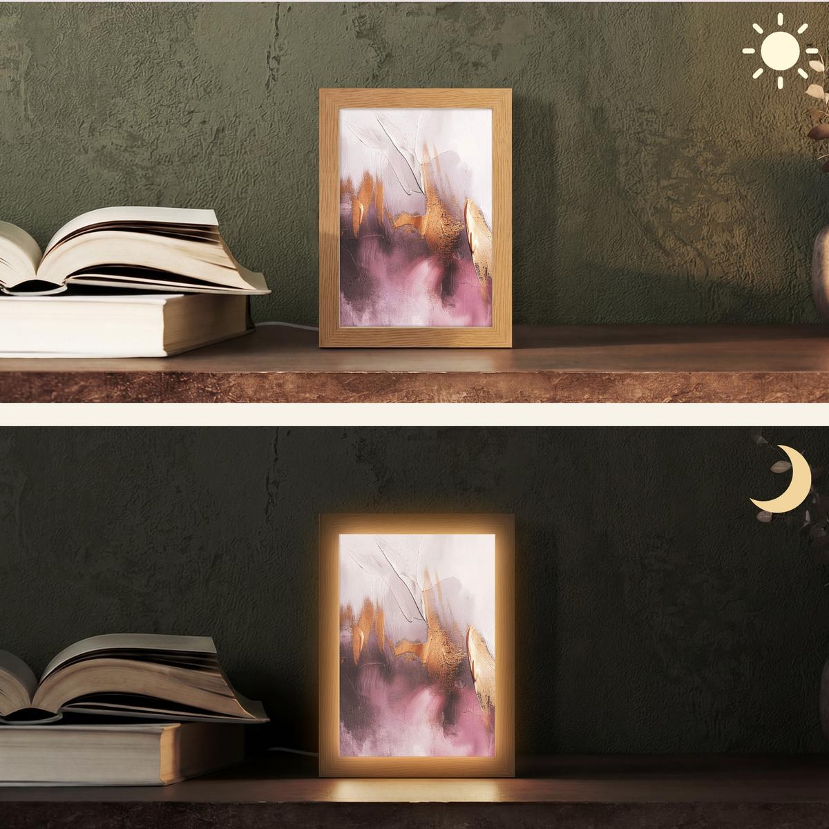 TISCHLEUCHTE Lila - Abstrakt - Farbe - Gold 15x20 cm - Baltimorefarben, Holzwerkstoff (8/15/20cm) - OnlyWow
