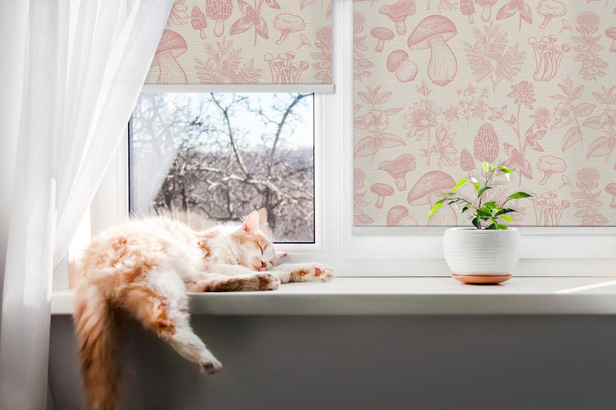 INNENROLLO - Fensterrollo - Rollo - 150x140 cm - Gezeichnete Pilze - Pink, Kunststoff (150/140/0.5cm) - TULUP