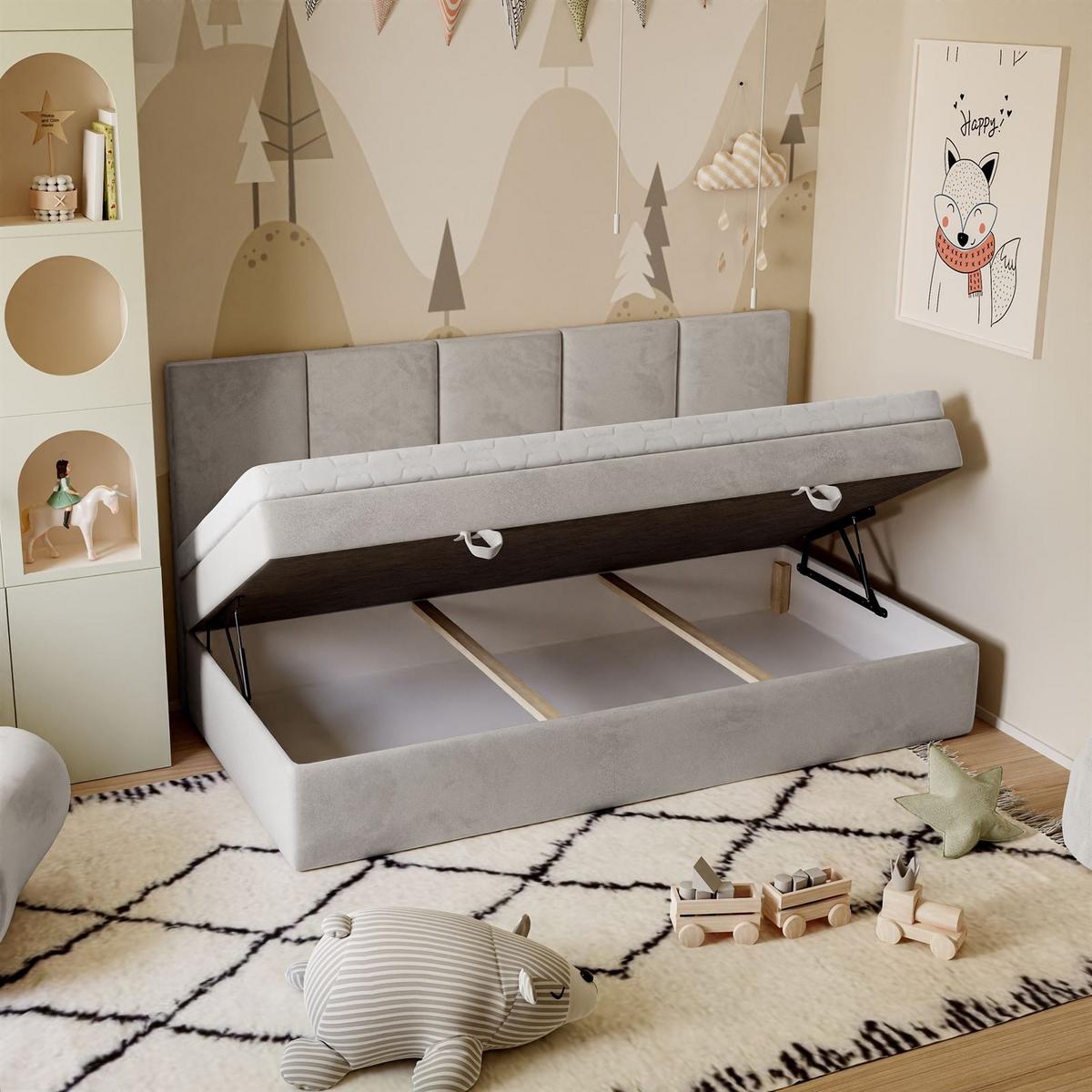 BOXSPRINGBETT ELZA MINI mit Topper 70x200 cm Royal Velvet 248 - Grau, Textil - Lookway