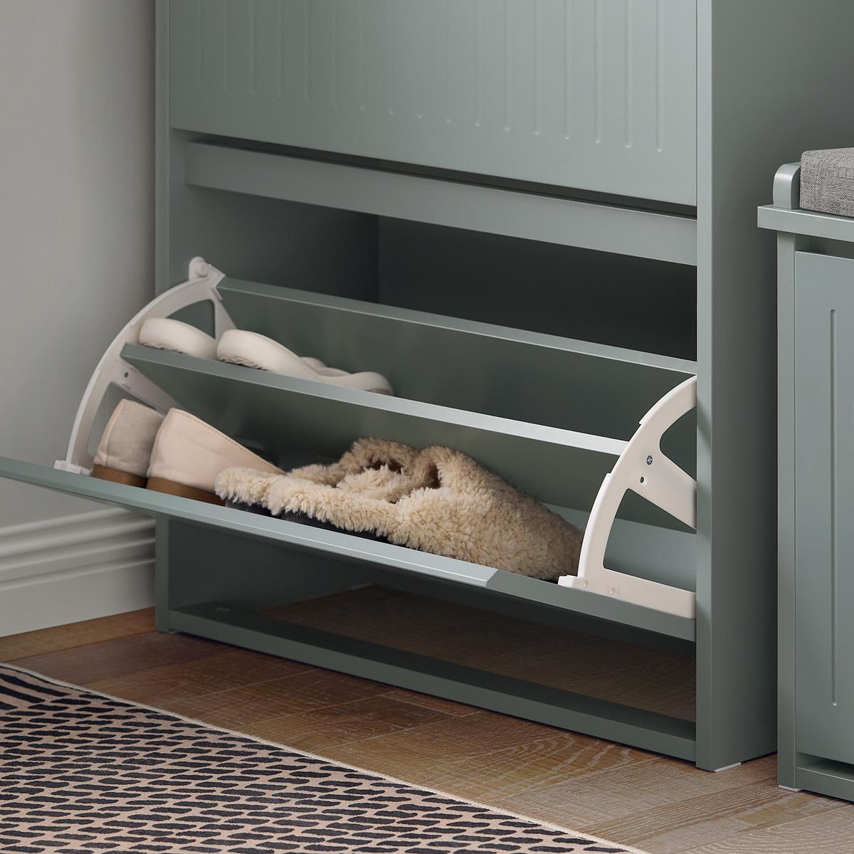 SCHUHSCHRANK mit 2 Klappen Hellgrau - Grau, Holzwerkstoff (61/100/26cm) - SoBuy
