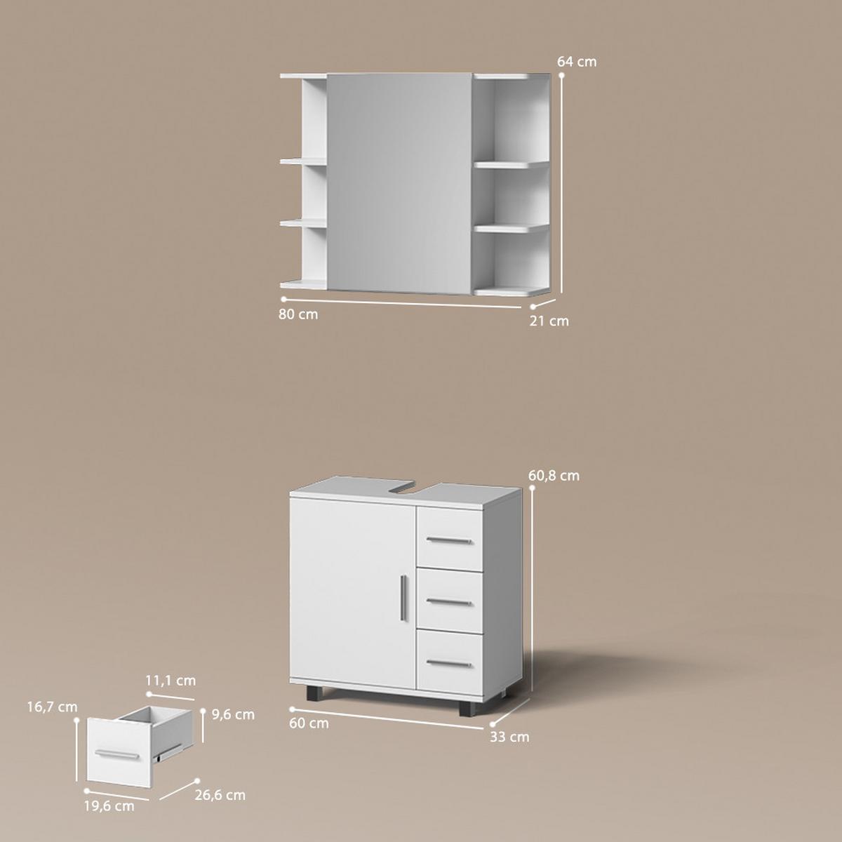 BADMÖBEL-SET Eisak Weiß 2 Teile - Weiß, Holzwerkstoff (60/60/33cm) - Livinity®