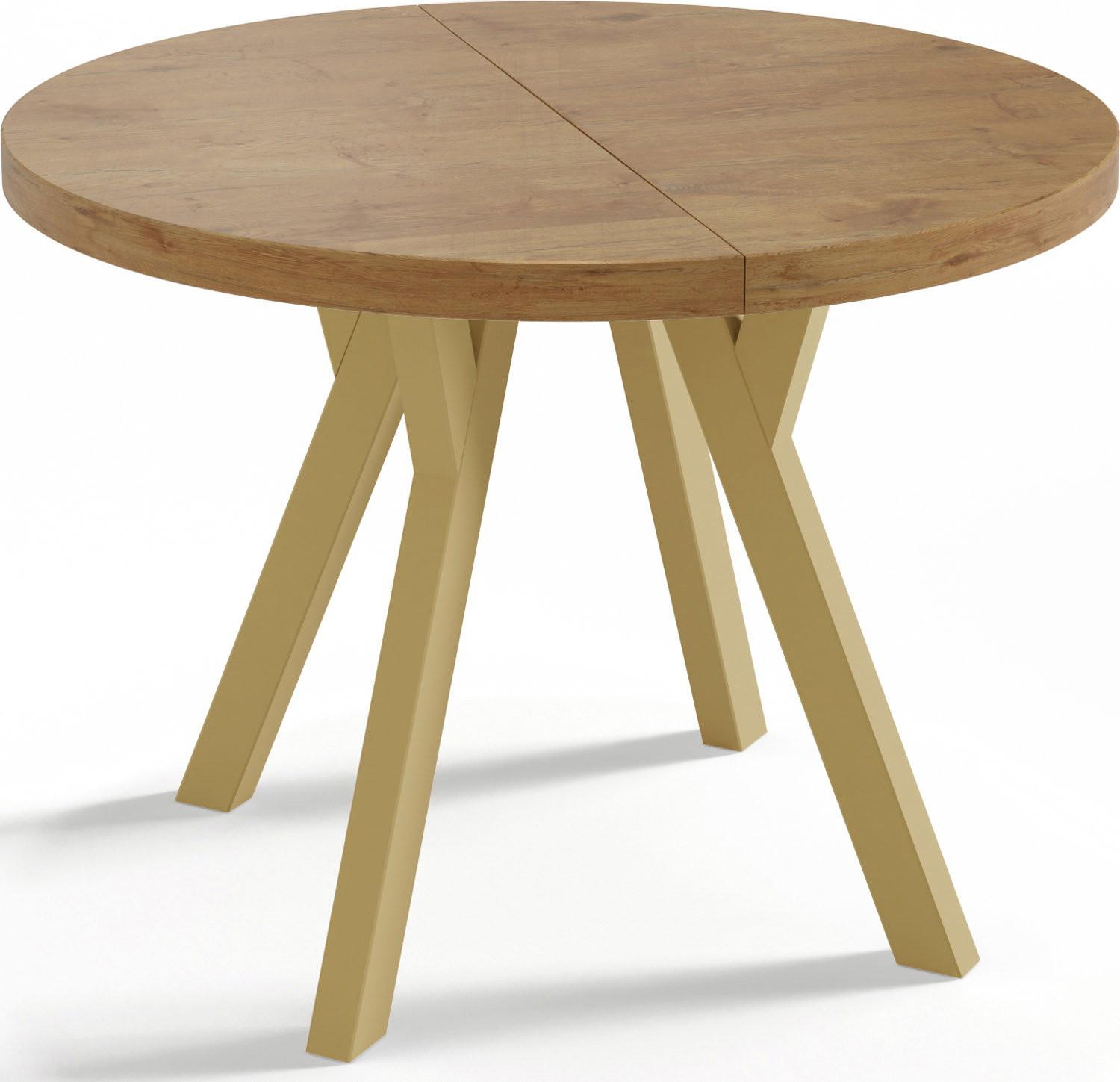 ESSTISCH Mateo runder ausziehbarer, Lancelot Eiche 100-200/100/76 cm - Eichefarben/Goldfarben, Holz/Holzwerkstoff (100/200/76cm) - WFL GROUP