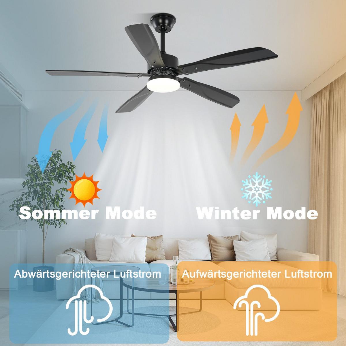 DECKENVENTILATOR BRILON Ⅲ 125/6/42 cm - Schwarz, Kunststoff (125/125/42cm) - Nettlife