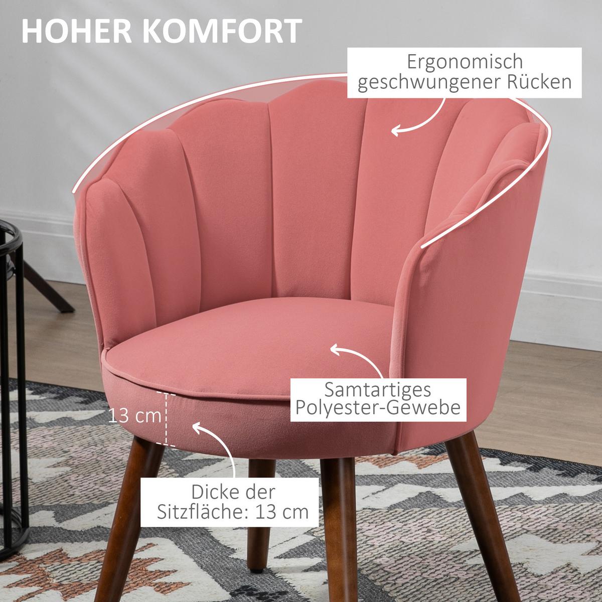 ESSZIMMERSTUHL Küchenstuhl mit Rückenlehne Polyester Gummiholz Rosa - Rosa, Kunststoff (66/78.5/66cm) - HOMCOM
