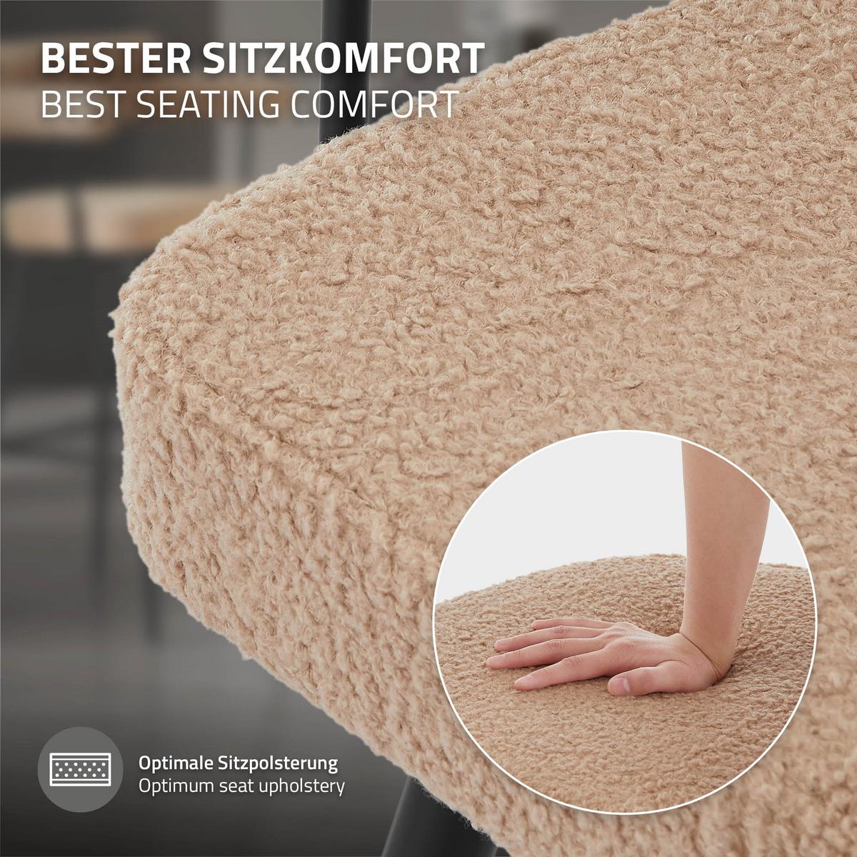 BARHOCKER 2er Set drehbar Braun mit Teddy-Stoff 76 cm hoch - Schwarz/Braun, Textil/Metall (61/103/55cm) - ML-DESIGN