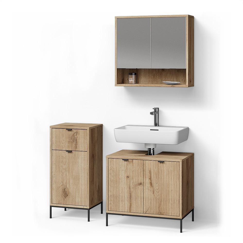 BADMÖBEL-SET ATERNO Viking Oak 3 Teile - Eichefarben, Holzwerkstoff (70/63/45cm) - Livinity®