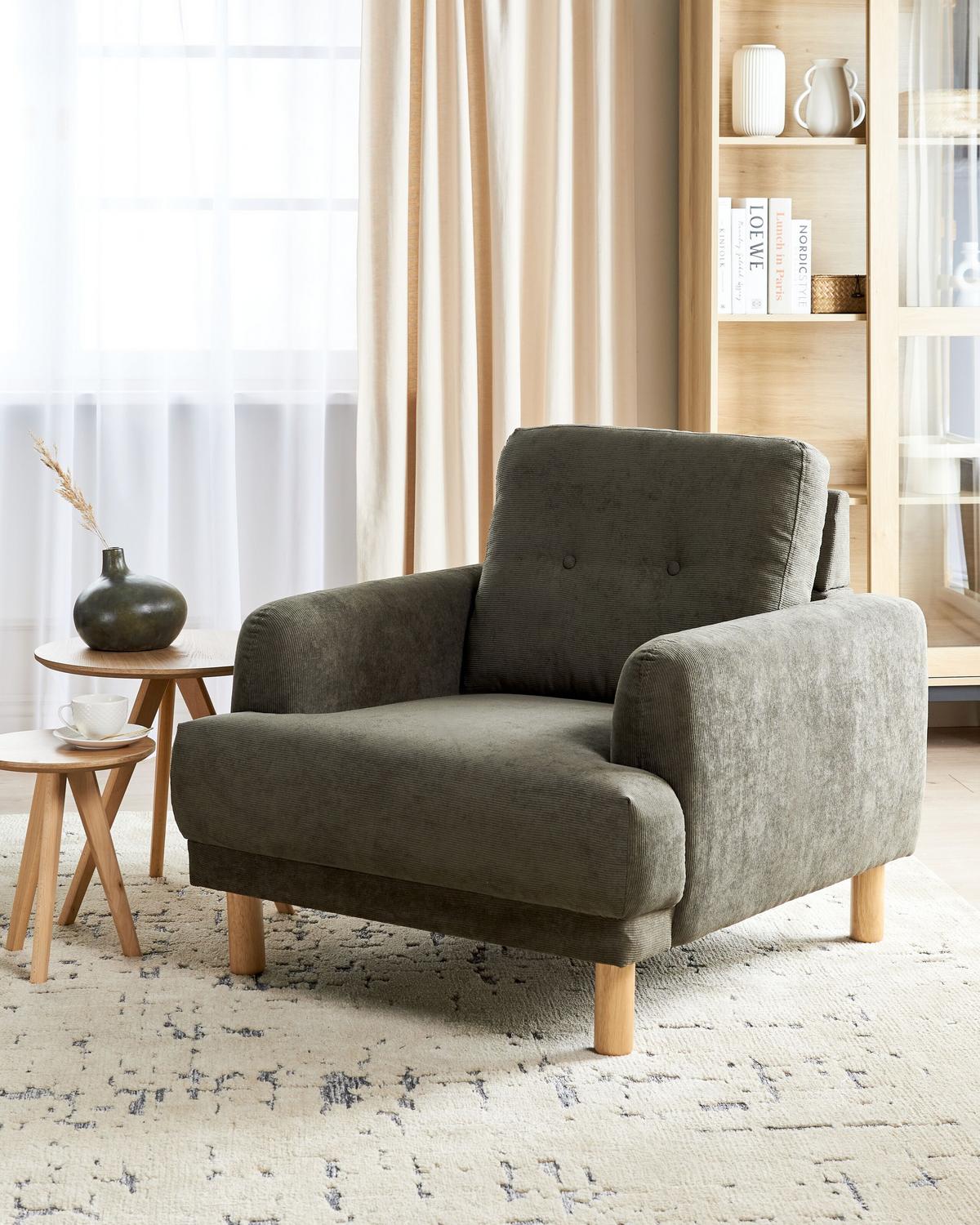SESSEL Dunkelgrün Tuve - Hellbraun/Grün, Textil (88/85/90cm) - Beliani