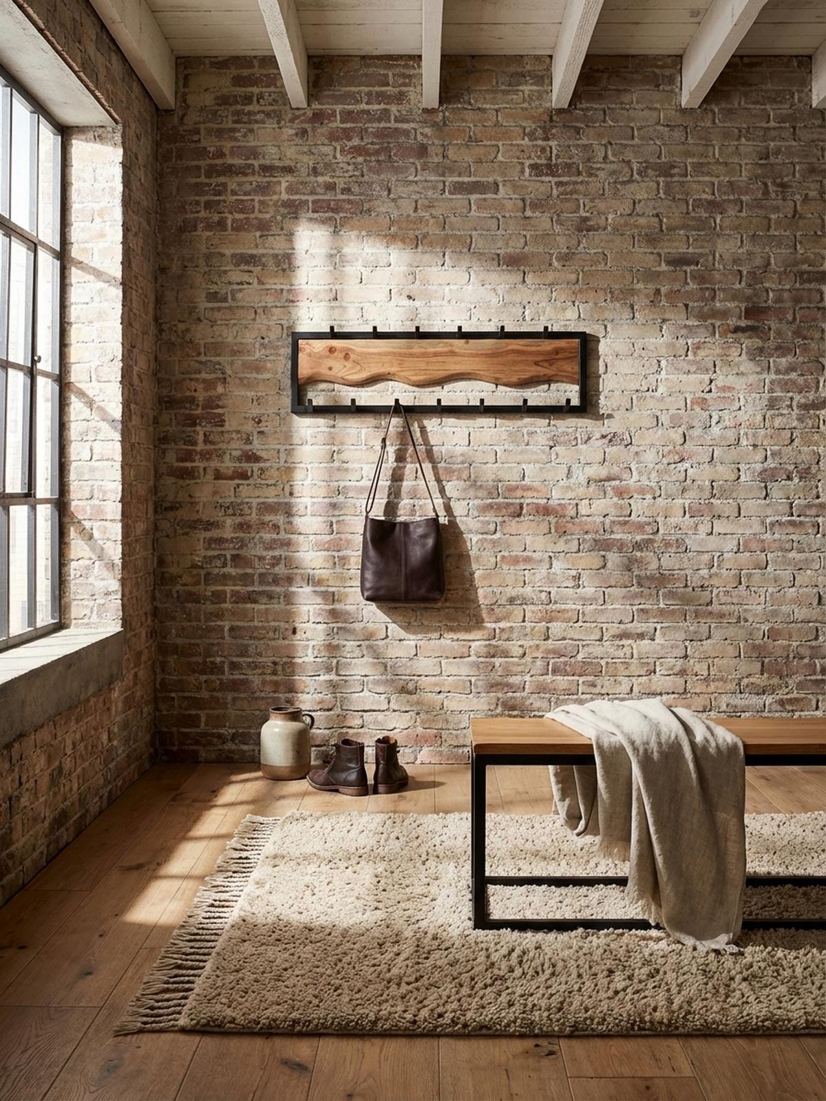 WANDGARDEROBE Akazie Massivholz Metall Modern 80x20x8 cm mit Wellenmuster - Akaziefarben, Holz (80/22/8cm) - KADIMA DESIGN