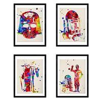 POSTER Set mit 4 Star Wars Film Darth Vader, Yoda, R2D2 und C3PO A4 Schwarzer Rahmen - Schwarz, Papier (29.7/3cm) - Nacnic
