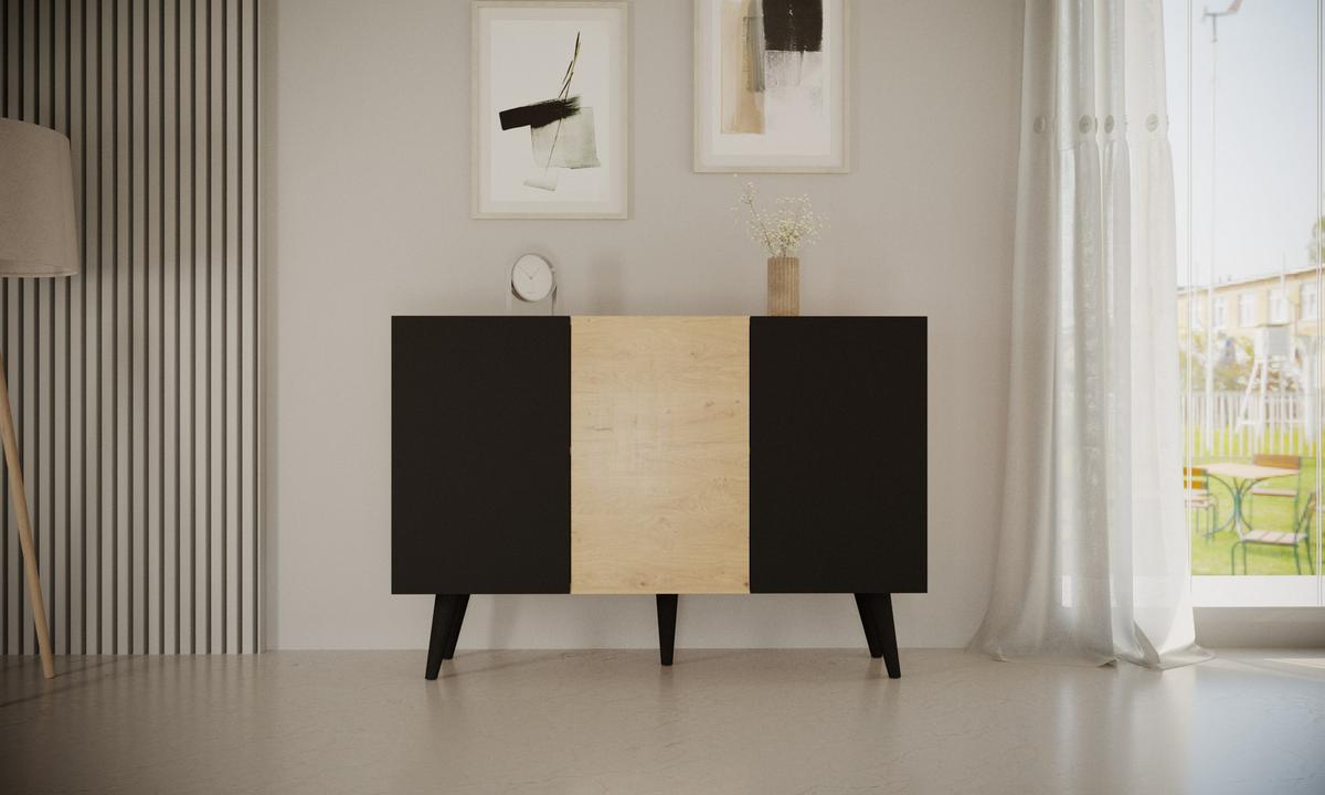 KOMMODE Toronto Schwarz, Eiche 39,9/95,5/120 - Schwarz, Holzwerkstoff (40/96/120cm) - RAUMHIRSCH FURNITURE
