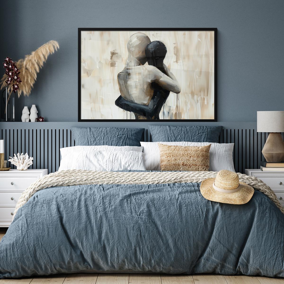 POSTER MIT RAHMENGERAHMTES BILD Abstrakt - Liebe - Schwarz und weiß - Modern 120x80 cm - Schwarz, Papier (120/80cm) - MuchoWow
