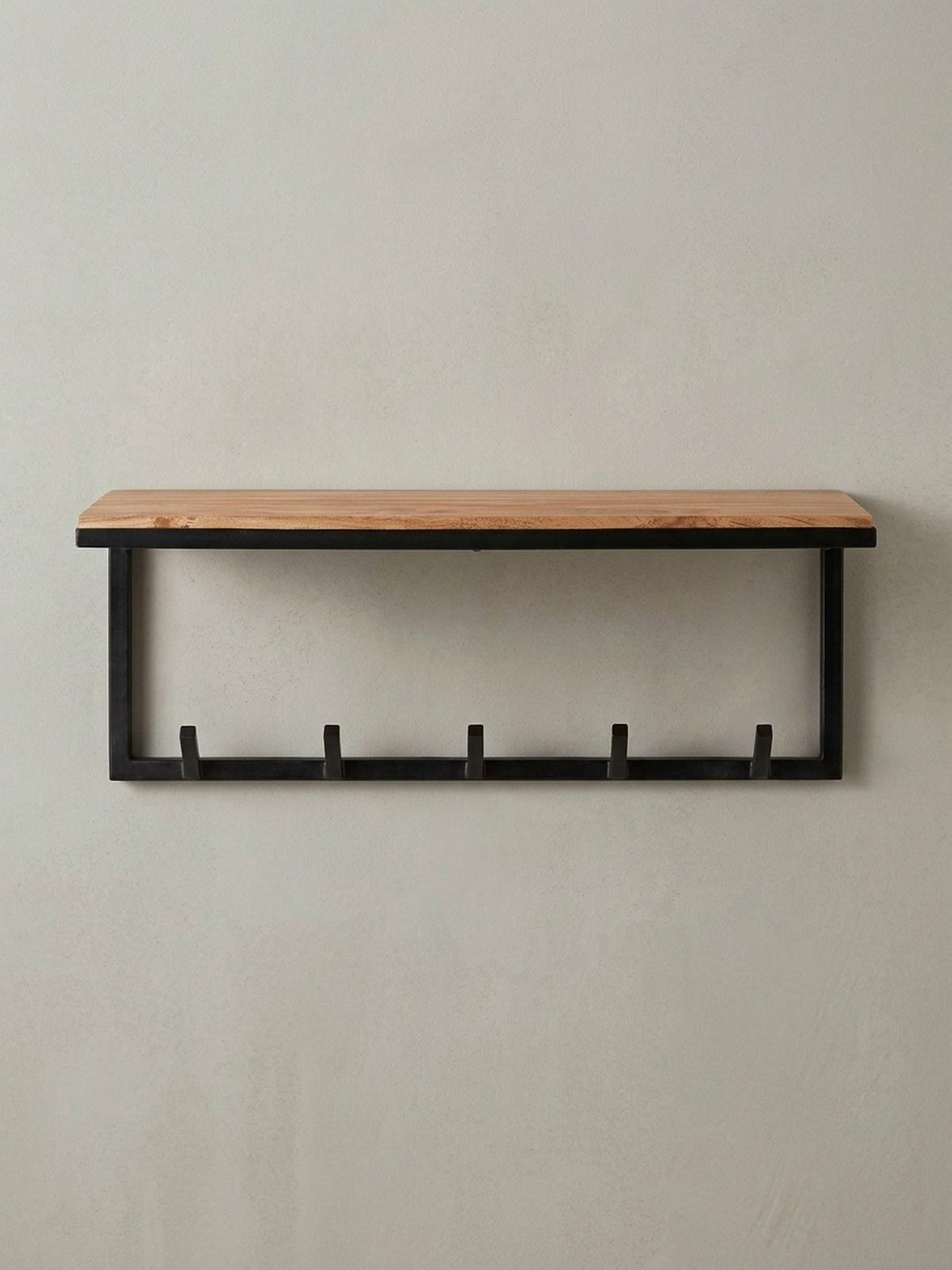WANDGARDEROBE Akazie Massivholz Metall Modern 70x27x30 cm mit Hakenleiste und Ablage - Beige, Holz/Metall (70/27/30cm) - KADIMA DESIGN