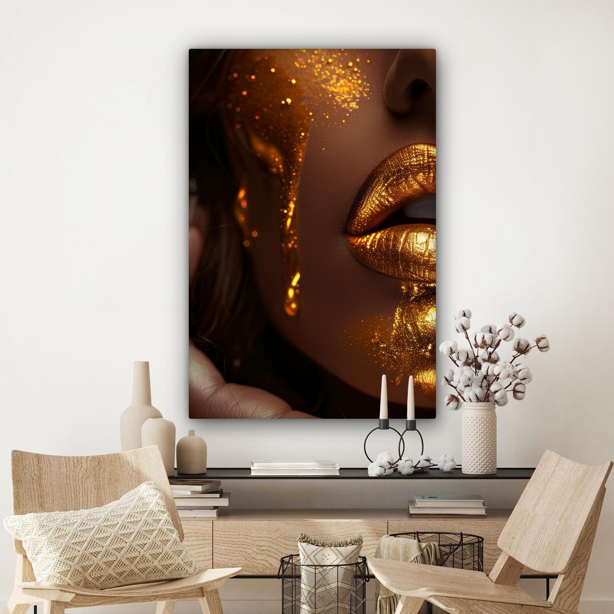 LEINWANDBILD Frau - Gold - Luxus - Porträt Deko Groß 90x140 cm - Goldfarben, Textil (90/140cm) - MuchoWow