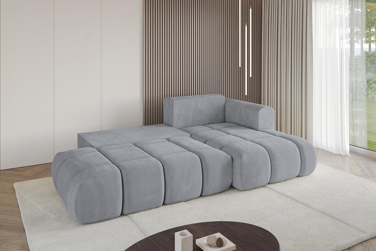 ECKSOFA Ottomane Rechts CLOUD-L 280x185x90 Hellgrau Velours - Hellgrau, Holzwerkstoff/Kunststoff (185/280cm) - ALTDECOR