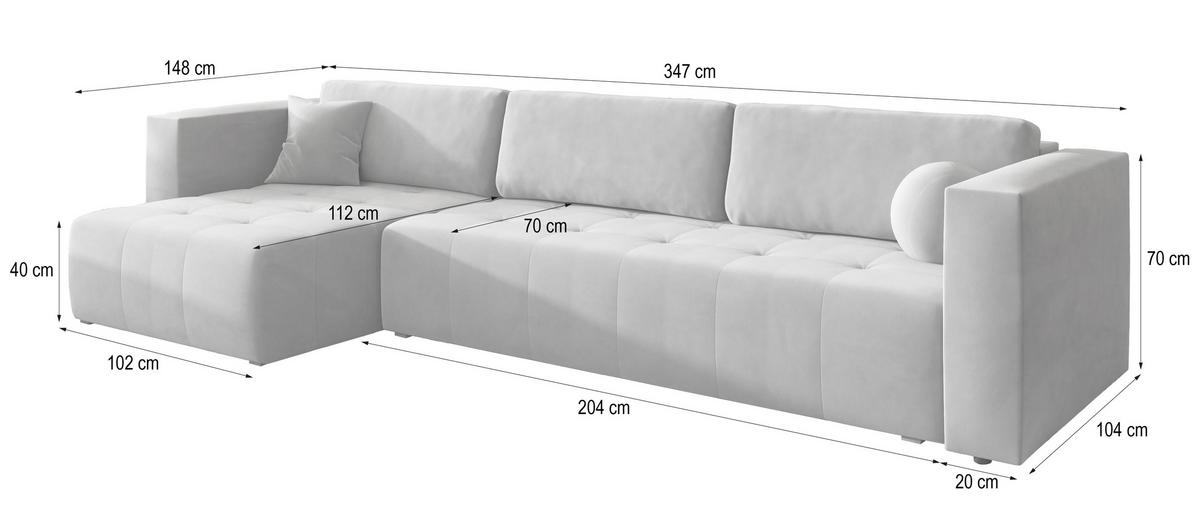 ECKSOFA OLVERA Schwarz Plüsch-Stoff mit Schlaffunktion - Schwarz, Holz (347/148cm) - MASSENO