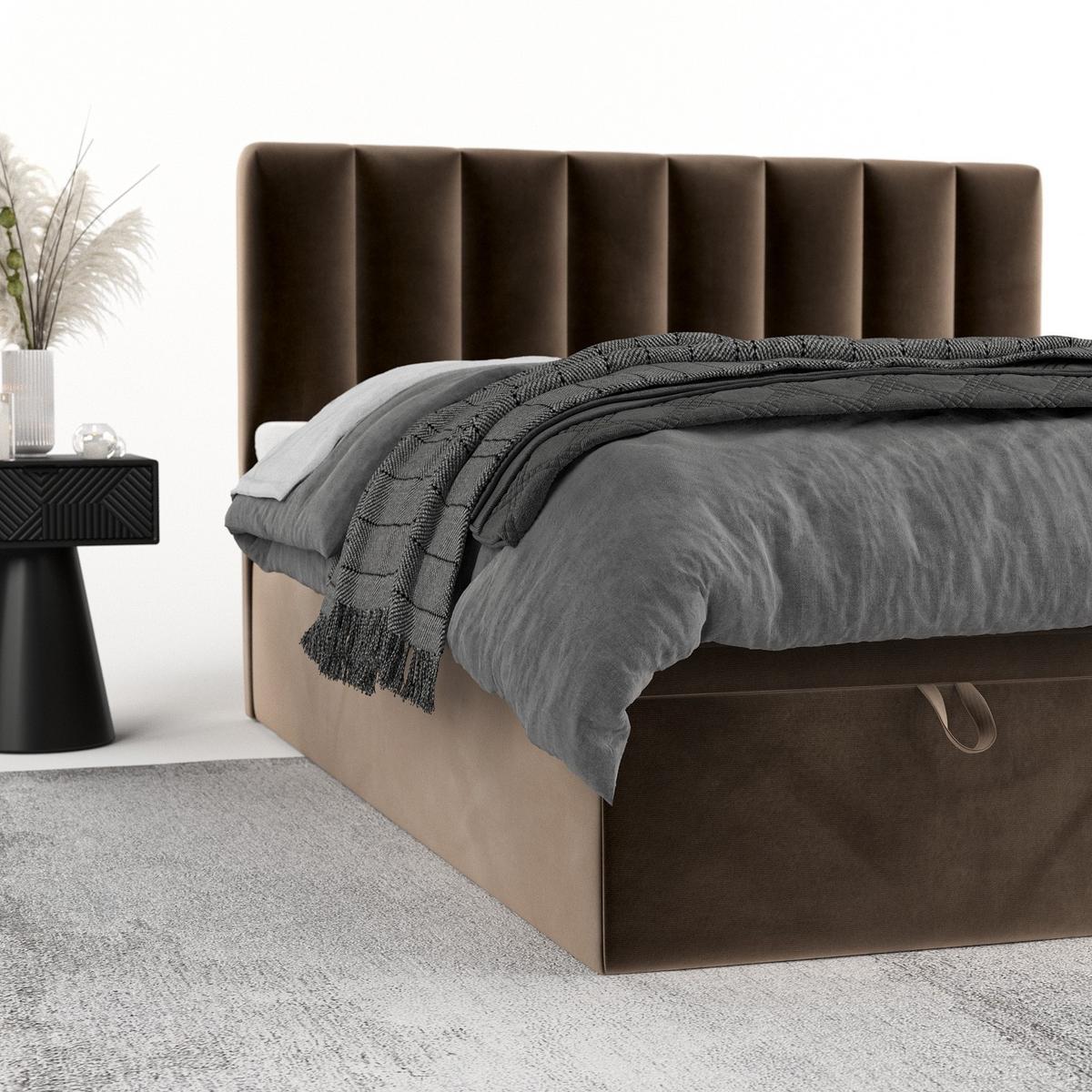 BOXBETT Lume 200/200 cm Braun im Paros Stoff - Schwarz/Braun, Holz/Holzwerkstoff (200/200cm) - AltaBeds