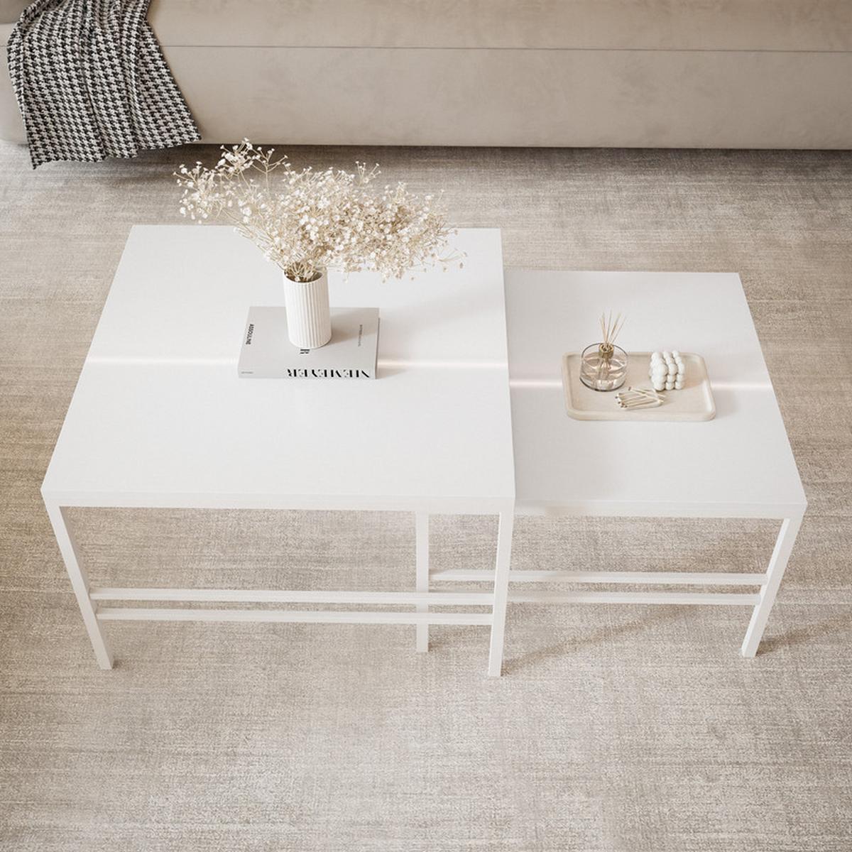 COUCHTISCH-SET FORMA 70/60 cm Quadratische, Weiß Hochglanz - Weiß Hochglanz/Weiß, Metall (70/70/46cm) - Idohome
