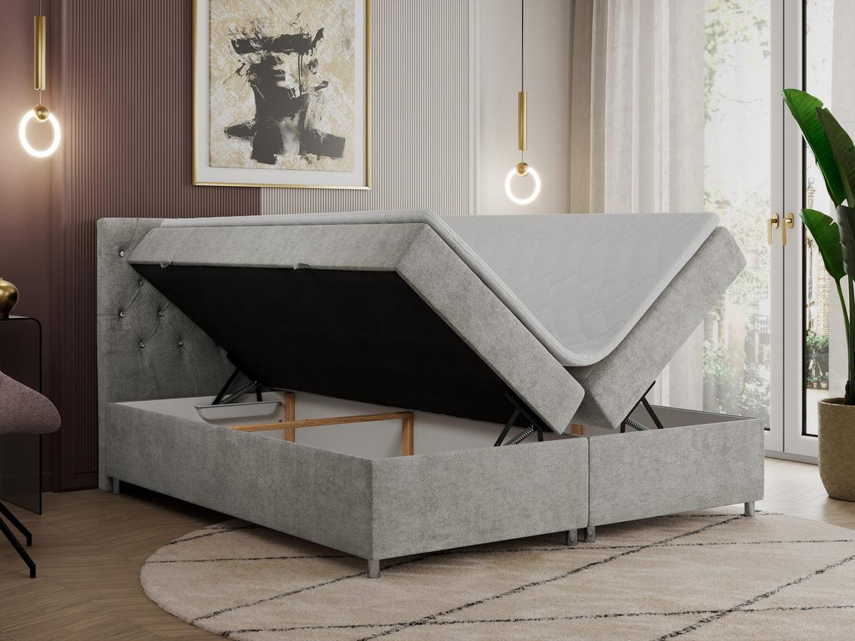 BOXBETT ROMA 120/200 - Hellgrau Strukture - H3 - Hellgrau, Holz/Textil (120/200cm)