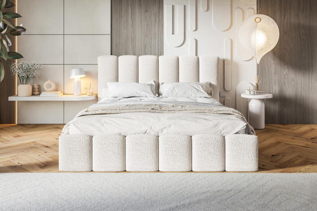 BETT 120x200 - Polsterbett mit Bettkasten und Metallrahmen - Modern Betten - Kuscheliger Catch-Me-Stoff - Kollektion Lucy - Weiß - Weiß, Holz/Textil (120/200cm) - Alpi-Möbel