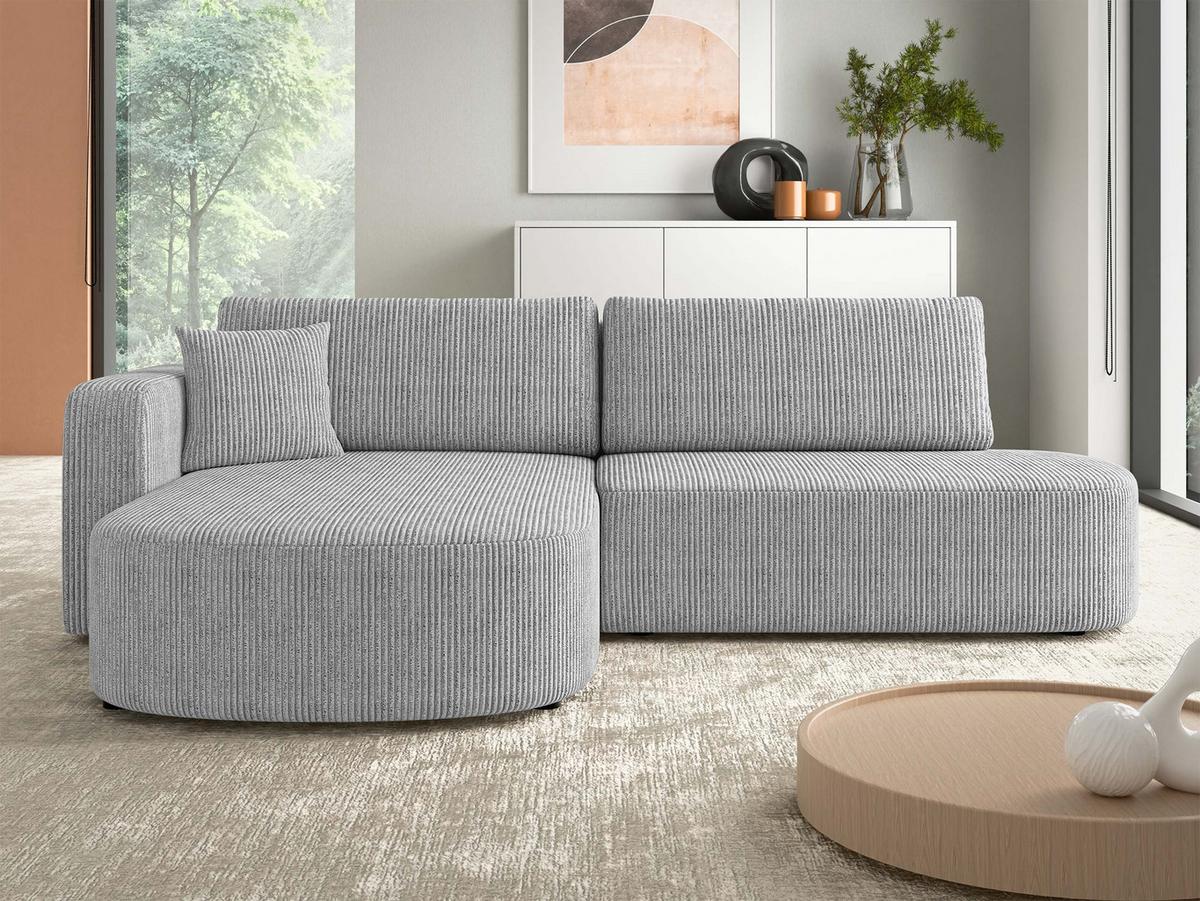 ECKSOFA Zerte Cord, Seite: Links - Hellgrau/Schwarz, Holz/Kunststoff (252/175cm) - MIRJAN24