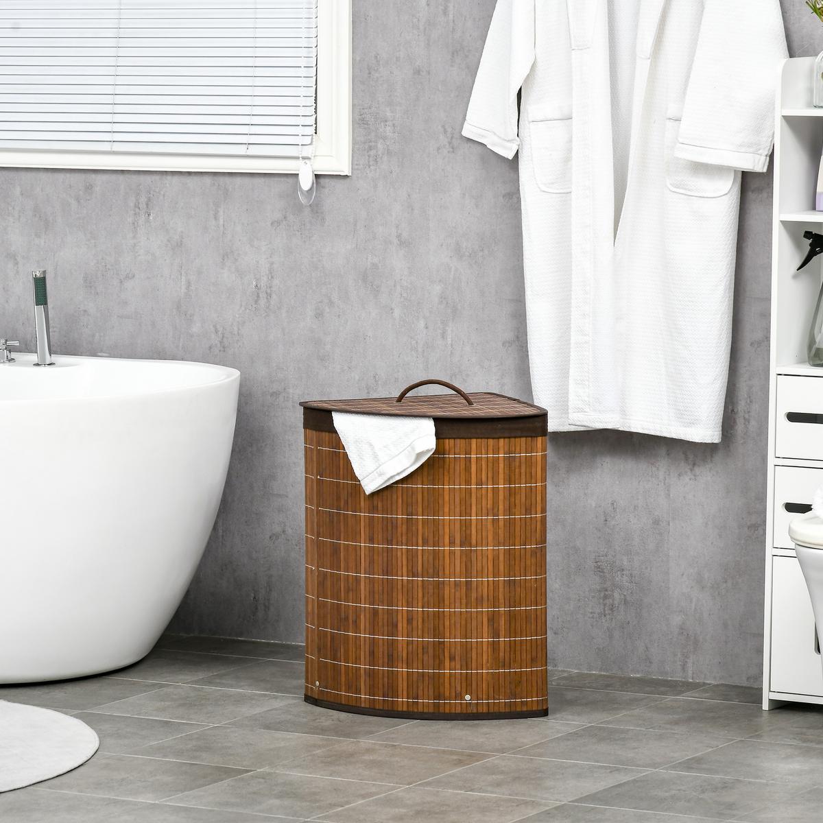 WÄSCHEKORB 55L Wäschesammler Wäschebox mit Deckel, Griff, Bambus, Braun - Braun, Naturmaterialien (38/57/38cm) - HOMCOM
