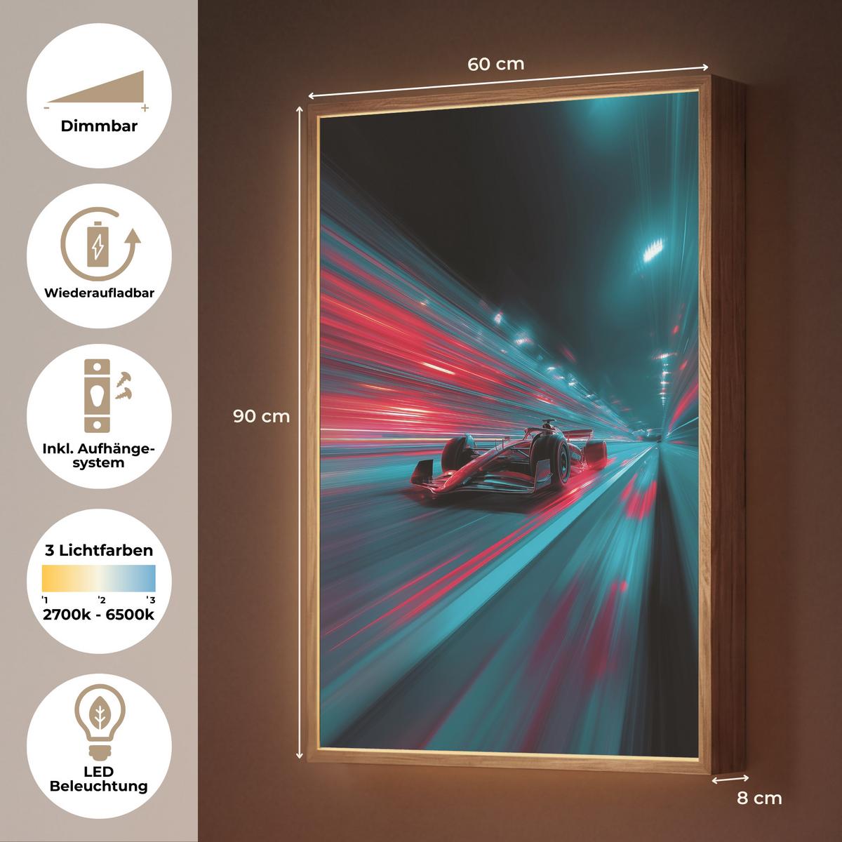 NACHTTISCHLAMPE MIT AKKU Rennwagen - Rot - Geschwindigkeit 60x90 cm - Türkis, Holzwerkstoff (8/60/90cm) - OnlyWow