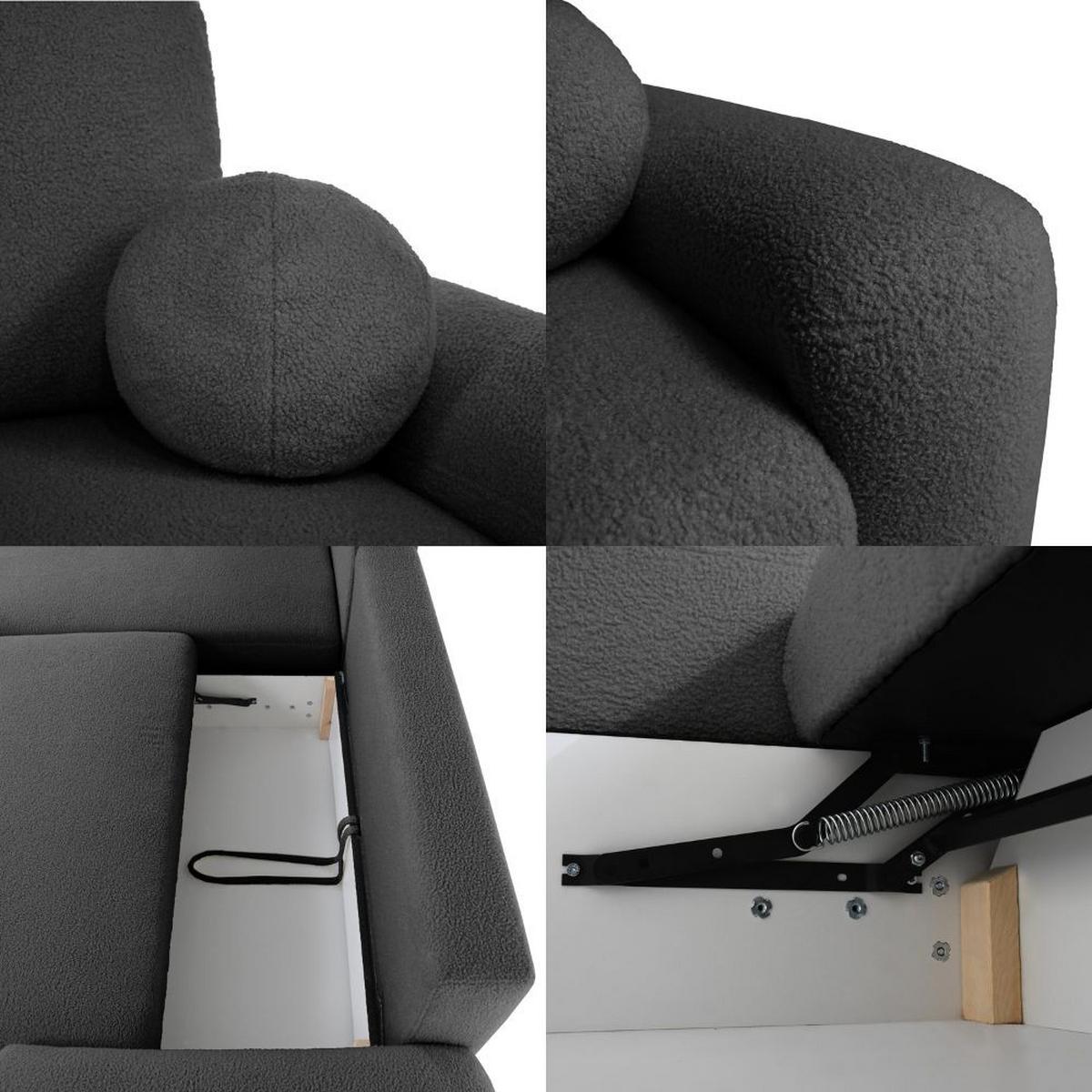 ECKSCHLAFSOFA Noel mit universelle Ottomane, Schwarz - Schwarz, Textil (280/163cm) - Beautysofa