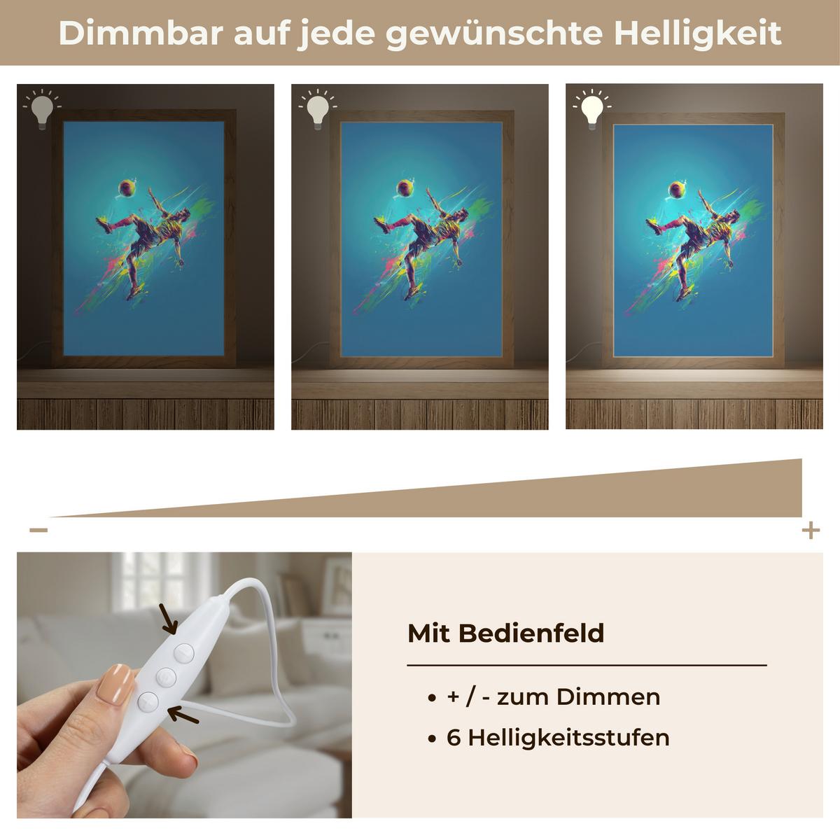 WANDLEUCHTE Fußballer - Farbspritzer - Farbenfroh - Ball 20x30 cm - Blau, Holzwerkstoff (20/30/8cm) - OnlyWow