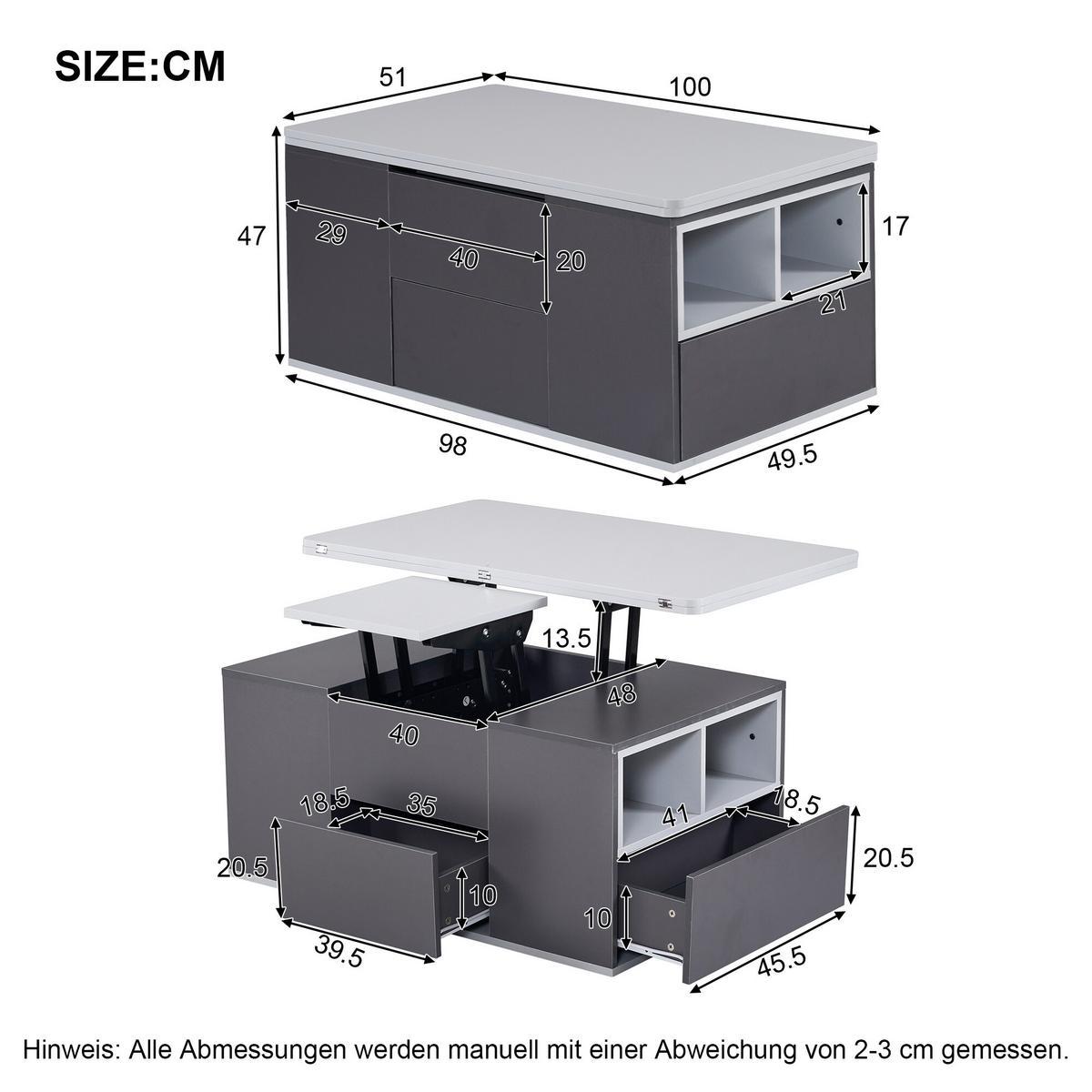 COUCHTISCH Schwarz und Grau 100/51/47 cm - Schwarz, Holzwerkstoff/Metall (100/51/47cm) - Urban Meuble