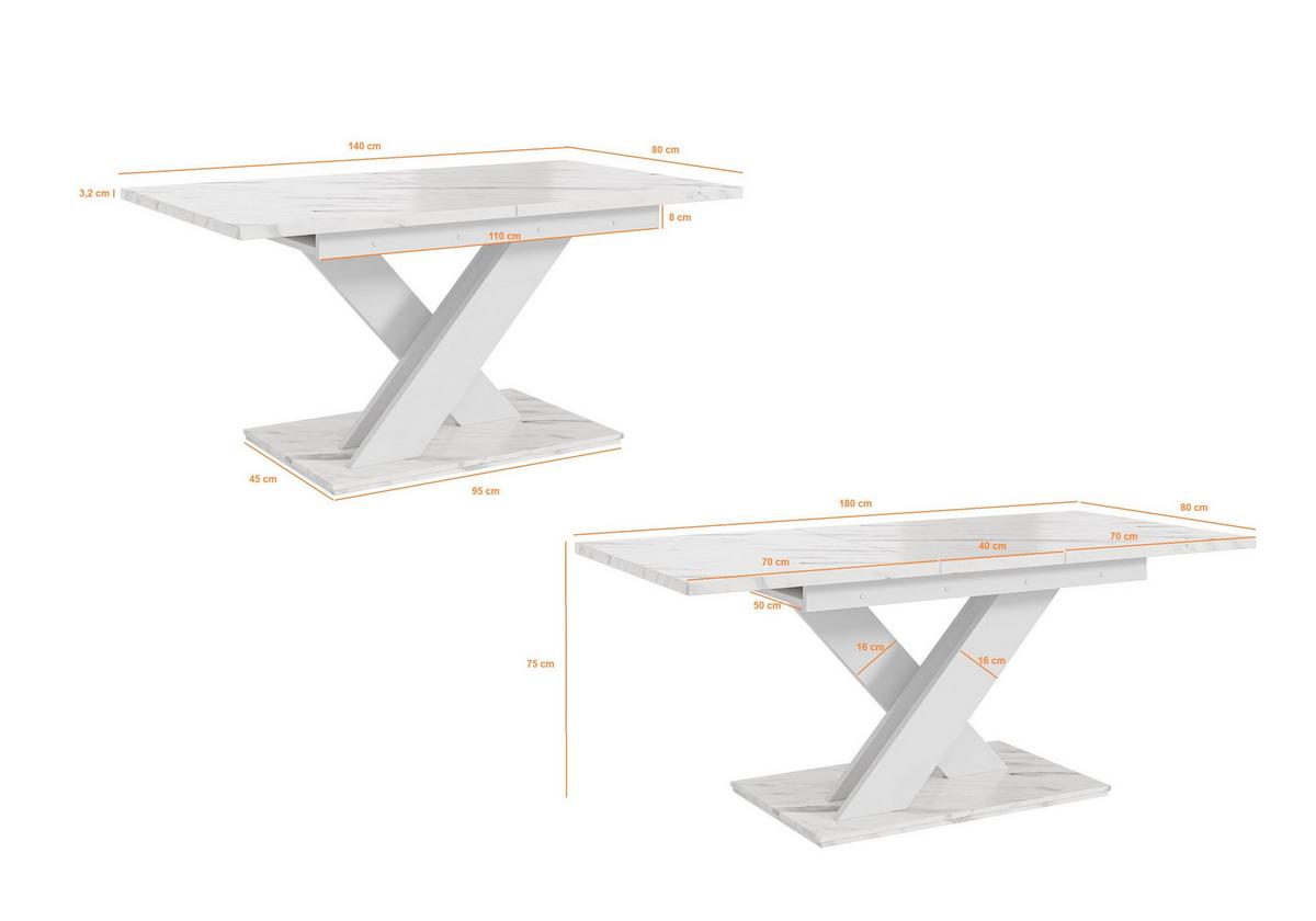 ESSTISCH RUDEN Ausziehbar 140 - 180 / 80 x 76 cm - Hellgrau/Weiß, Holz (140/80/76cm) - MASSENO