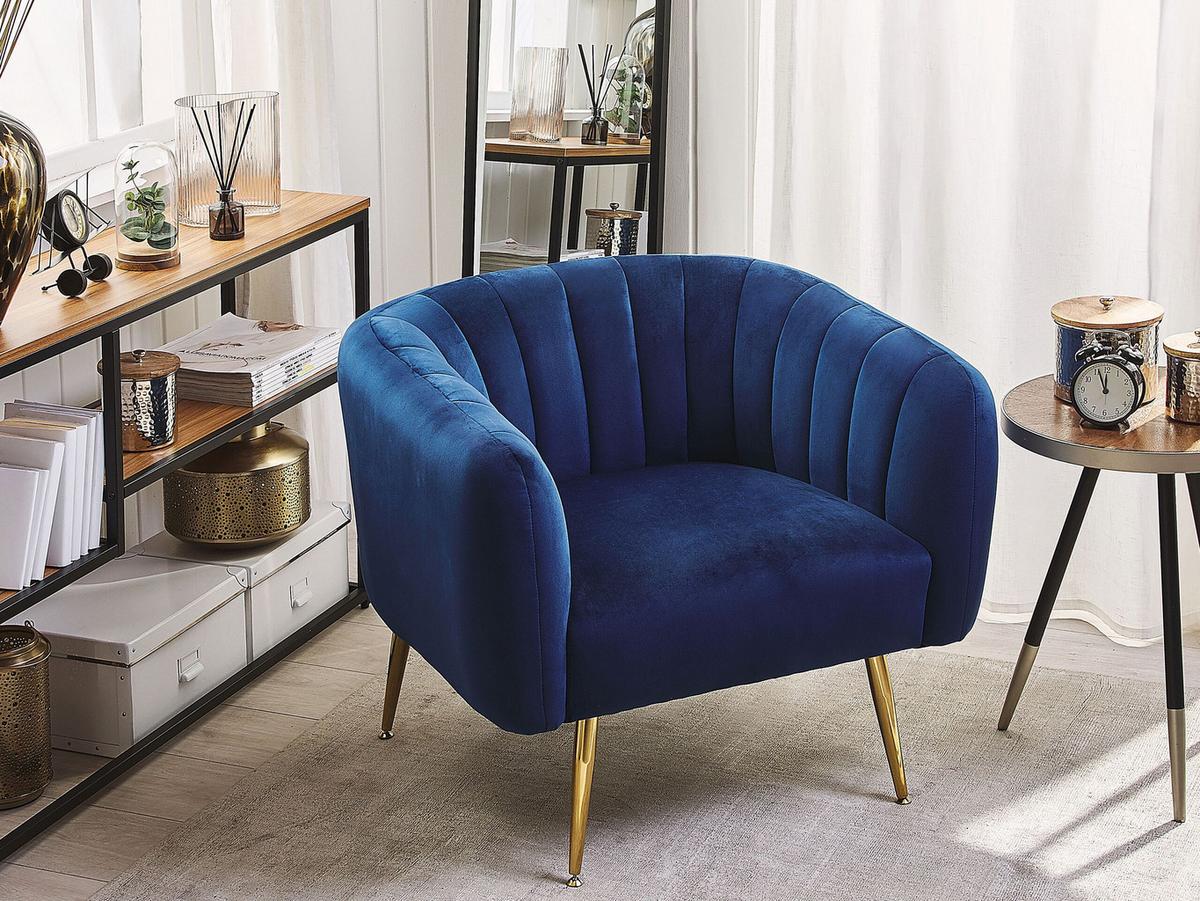 SESSEL Samtstoff Blau Laconia - Blau, Textil/Metall (85/72/62cm) - Beliani