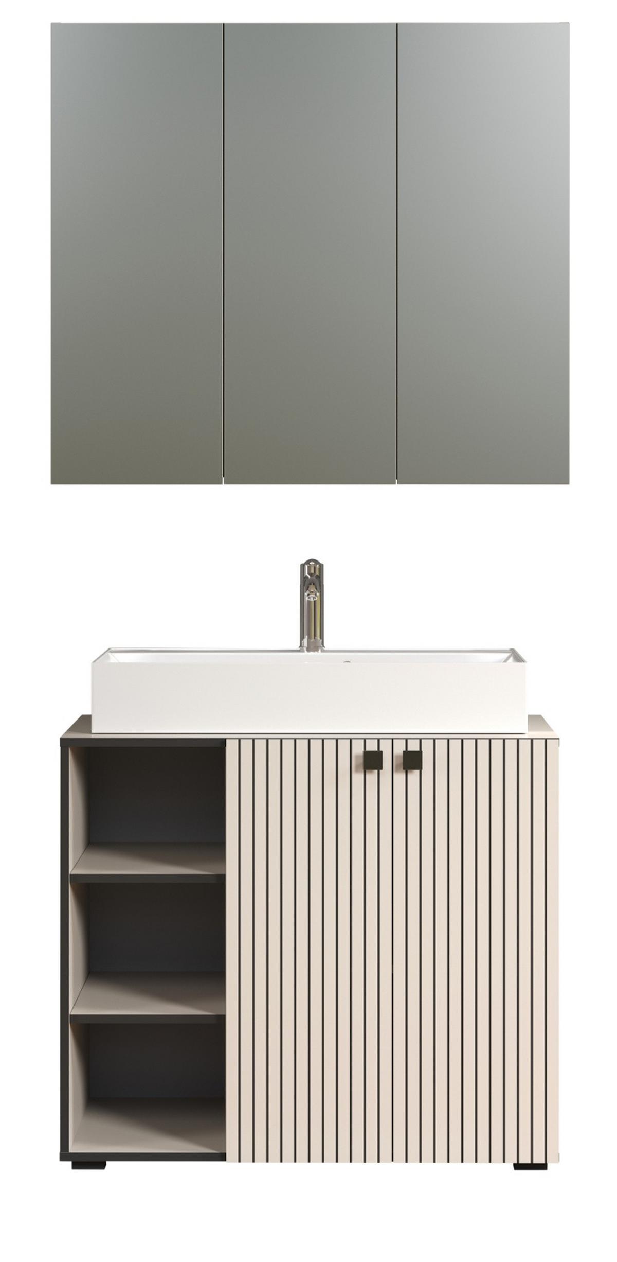 BADMÖBEL-SET Kaschmir, grau 90 x 186 cm 2-teilig, Badkombination in modernem Design - Schwarz/Grau, Glas/Holzwerkstoff (90/80/20cm) - Top.Furn